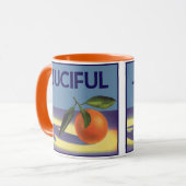 Kunst van oude fruitkratlabel, Juciful Sinaasappel Mok (Voorkant links)