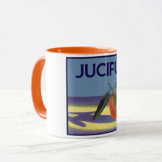 Kunst van oude fruitkratlabel, Juciful Sinaasappel Mok (Voorkant links)