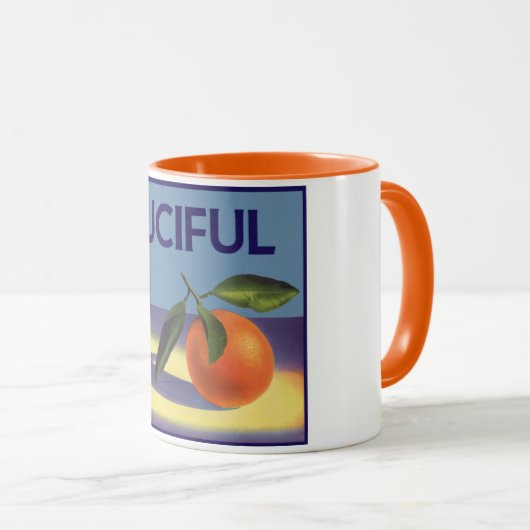 Kunst van oude fruitkratlabel, Juciful Sinaasappel Mok (Voorkant rechts)