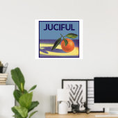 Kunst van oude fruitkratlabel, Juciful Sinaasappel Poster (Thuiskantoor)