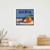 Kunst van oude fruitkratlabel, Juciful Sinaasappel Poster (Keuken)