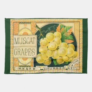 Kunst van oude fruitkratlabel, Muskaatdruiven Theedoek