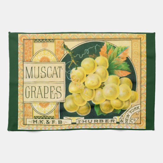 Kunst van oude fruitkratlabel, Muskaatdruiven Theedoek (Horizontaal)