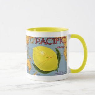 Kunst van oude fruitkratlabel Pacific Citroen Citr Mok
