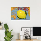 Kunst van oude fruitkratlabel Pacific Citroen Citr Poster (Thuiskantoor)