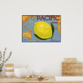 Kunst van oude fruitkratlabel Pacific Citroen Citr Poster (Keuken)