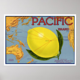 Kunst van oude fruitkratlabel Pacific Citroen Citr Poster