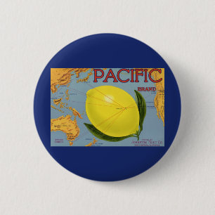 Kunst van oude fruitkratlabel Pacific Citroen Citr Ronde Button 5,7 Cm