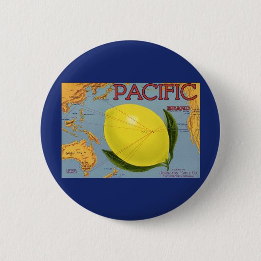 Kunst van oude fruitkratlabel Pacific Citroen Citr Ronde Button 5,7 Cm (Voorkant)