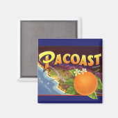 Kunst van oude fruitkratlabel, Pacoast Sinaasappel Magneet (Voorkant / Achterkant)