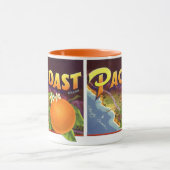 Kunst van oude fruitkratlabel, Pacoast Sinaasappel Mok (Midden)