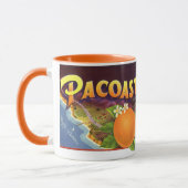 Kunst van oude fruitkratlabel, Pacoast Sinaasappel Mok (Links)