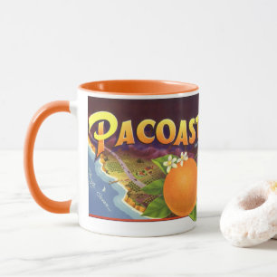 Kunst van oude fruitkratlabel, Pacoast Sinaasappel Mok