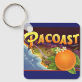 Kunst van oude fruitkratlabel, Pacoast Sinaasappel Sleutelhanger (Voorkant)