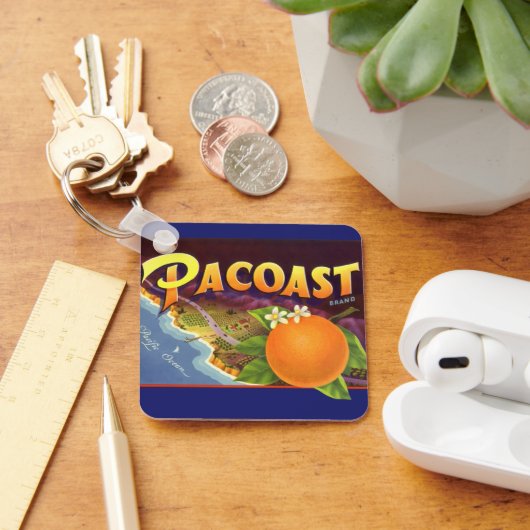 Kunst van oude fruitkratlabel, Pacoast Sinaasappel Sleutelhanger (Bureau)