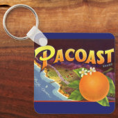 Kunst van oude fruitkratlabel, Pacoast Sinaasappel Sleutelhanger (Voorkant)