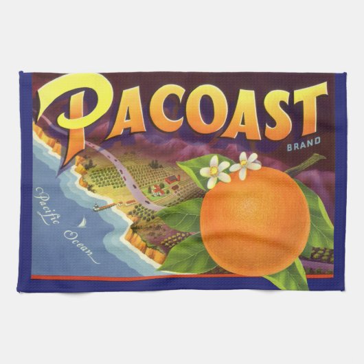 Kunst van oude fruitkratlabel, Pacoast Sinaasappel Theedoek (Horizontaal)