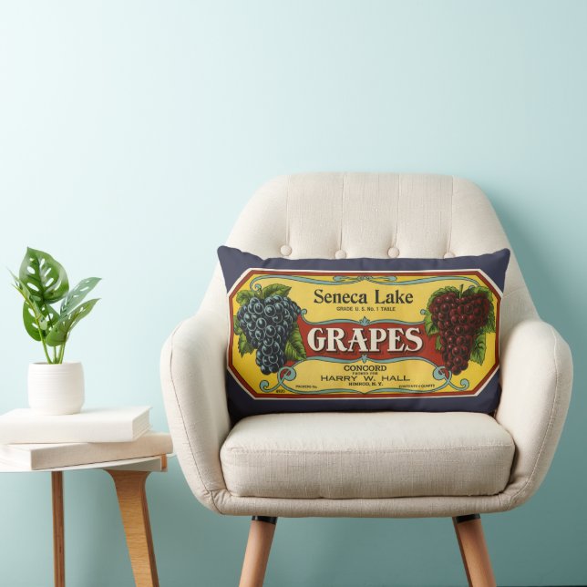 Kunst van oude fruitkratlabel, Seneca Lake Druiven Kussen (Stoel)
