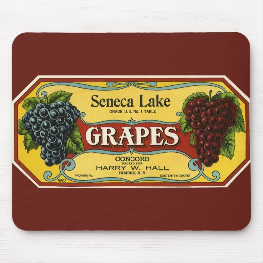 Kunst van oude fruitkratlabel, Seneca Lake-druiven Muismat (Voorkant)