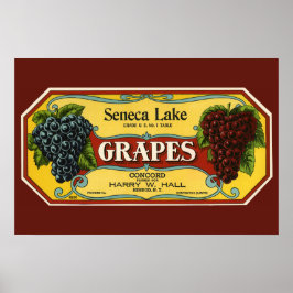 Kunst van oude fruitkratlabel, Seneca Lake-druiven Poster