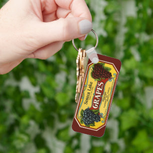 Kunst van oude fruitkratlabel, Seneca Lake-druiven Sleutelhanger