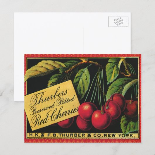 Kunst van oude fruitkratlabel, Thurber-kersen Briefkaart (Voorkant / Achterkant)