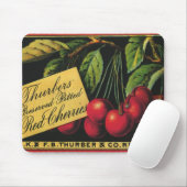 Kunst van oude fruitkratlabel, Thurber-kersen Muismat (Met muis)