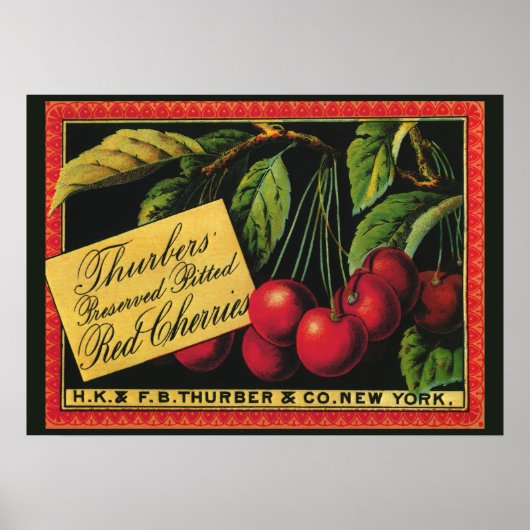 Kunst van oude fruitkratlabel, Thurber-kersen Poster (Voorkant)