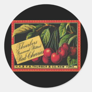 Kunst van oude fruitkratlabel, Thurber-kersen Ronde Sticker