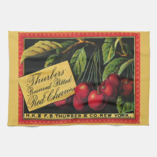 Kunst van oude fruitkratlabel, Thurber-kersen Theedoek