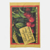 Kunst van oude fruitkratlabel, Thurber-kersen Theedoek (Verticaal)