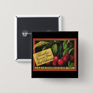 Kunst van oude fruitkratlabel, Thurber-kersen Vierkante Button 5,1 Cm
