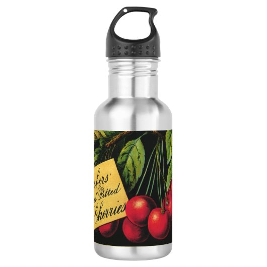 Kunst van oude fruitkratlabel, Thurber-kersen Waterfles (Voorkant)