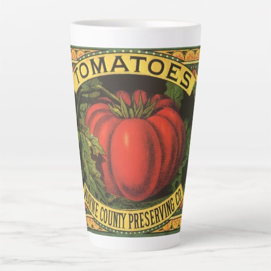 Kunst van oude fruitkratlabel, Wayne Co Tomaten Latte Mok (Voorkant)