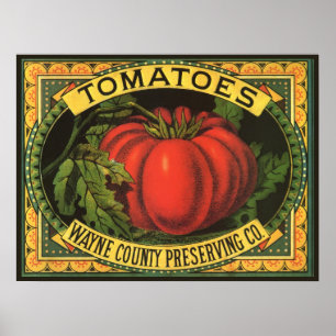 Kunst van oude fruitkratlabel, Wayne Co Tomaten Poster