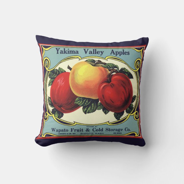 Kunst van oude fruitkratlabel Yakima Valley Appels Kussen (Voorkant)