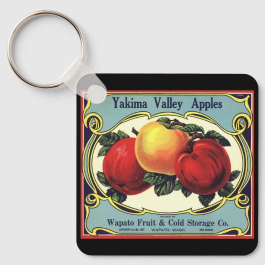 Kunst van oude fruitkratlabel Yakima Valley Appels Sleutelhanger (Voorkant)
