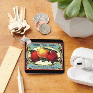 Kunst van oude fruitkratlabel Yakima Valley Appels Sleutelhanger