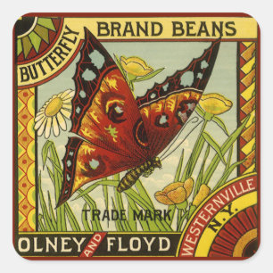 Kunst van oude groente-etiketten, Butterfly merk b Vierkante Sticker