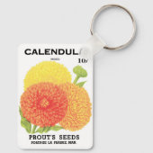 Kunst van oude zaadpakketlabels, Calendula-bloemen Sleutelhanger (Achterkant)