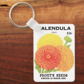 Kunst van oude zaadpakketlabels, Calendula-bloemen Sleutelhanger (Voorkant)