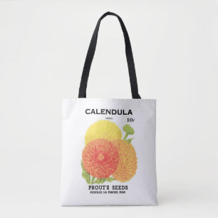 Kunst van oude zaadpakketlabels, Calendula bloemen Tote Bag