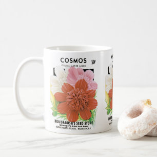 Kunst van oude zaadpakketten, Cosmos-tuinbloemen Koffiemok