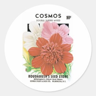 Kunst van oude zaadpakketten, Cosmos-tuinbloemen Ronde Sticker