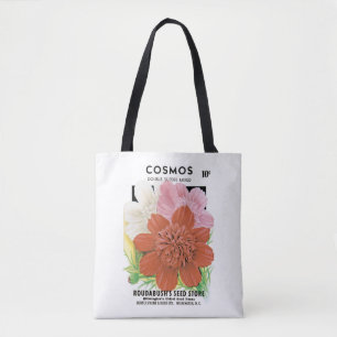 Kunst van oude zaadpakketten, Cosmos-tuinbloemen Tote Bag