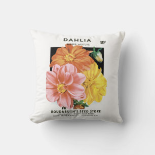 Kunst van oude zaadpakketten, Dahlia-tuinbloemen Kussen