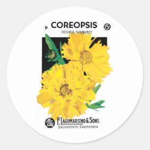 Kunst van oude zaadpakketten, gele Coreopsis-bloem Ronde Sticker