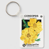 Kunst van oude zaadpakketten, gele Coreopsis-bloem Sleutelhanger (Voorkant)