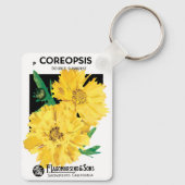 Kunst van oude zaadpakketten, gele Coreopsis-bloem Sleutelhanger (Achterkant)