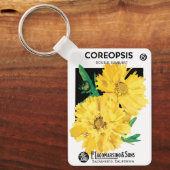 Kunst van oude zaadpakketten, gele Coreopsis-bloem Sleutelhanger (Voorkant)